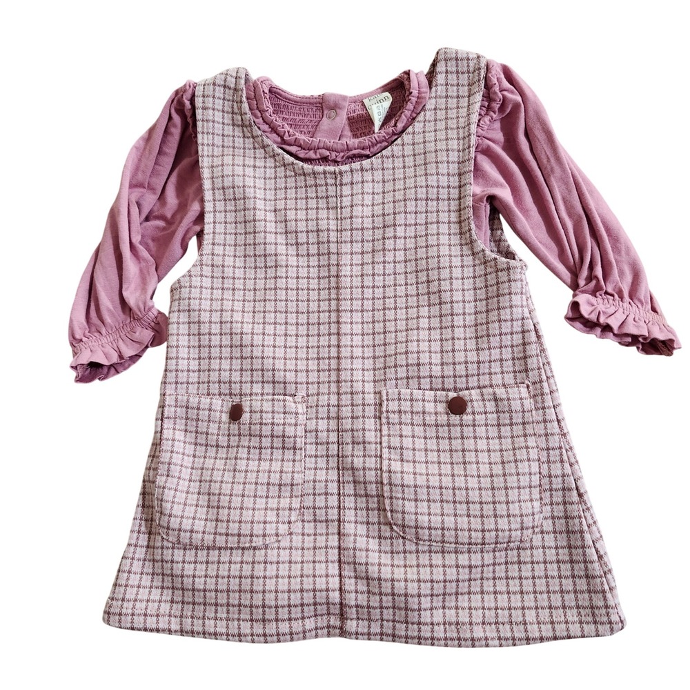 Kate Quinn 6-12M Bamboo Romper & Nicole Miller Plaid Pinafore Jumper Set Pink